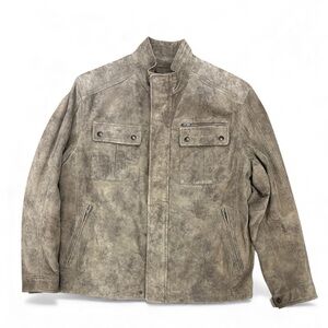 Vtg Distressed Moto Jacket 100% Soft Brown Suede Leather Stand Collar Mens L